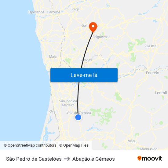 São Pedro de Castelões to Abação e Gémeos map