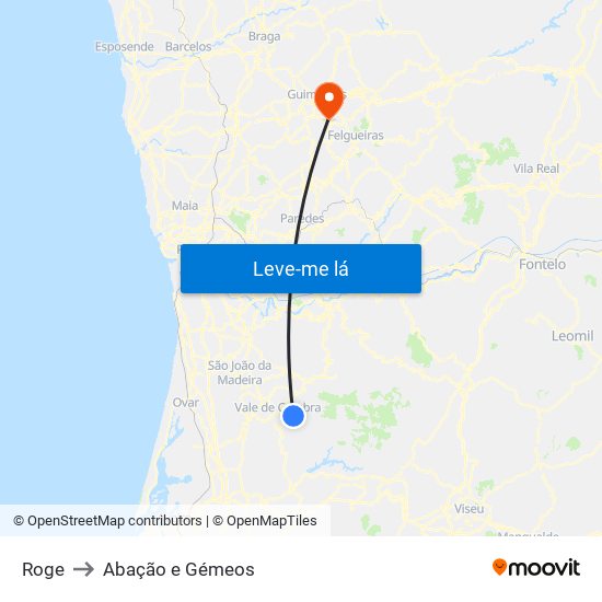 Roge to Abação e Gémeos map