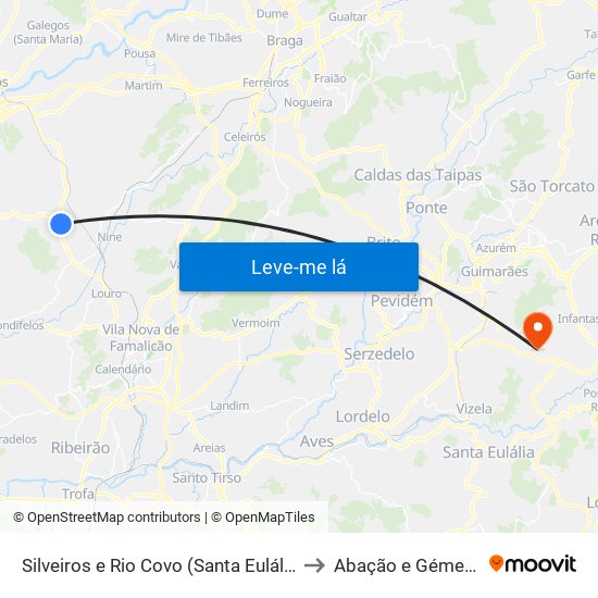 Silveiros e Rio Covo (Santa Eulália) to Abação e Gémeos map