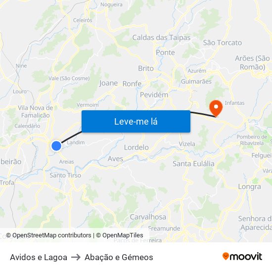Avidos e Lagoa to Abação e Gémeos map