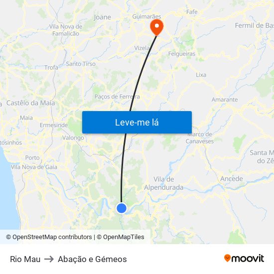 Rio Mau to Abação e Gémeos map