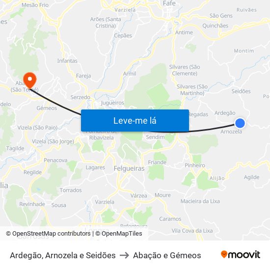 Ardegão, Arnozela e Seidões to Abação e Gémeos map