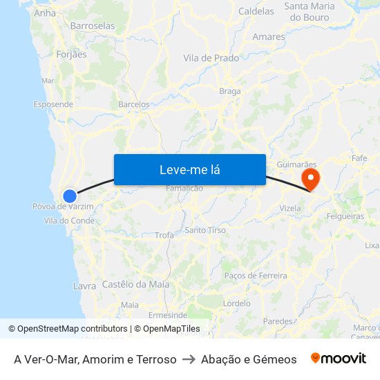 A Ver-O-Mar, Amorim e Terroso to Abação e Gémeos map