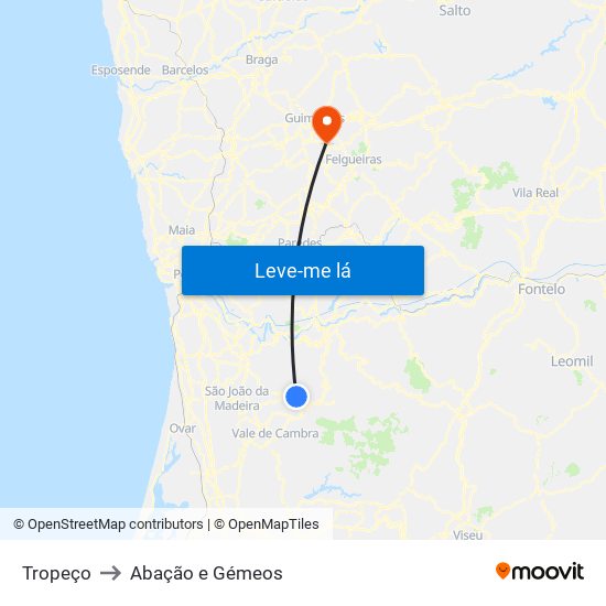 Tropeço to Abação e Gémeos map