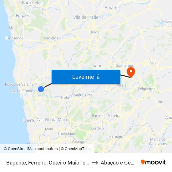 Bagunte, Ferreiró, Outeiro Maior e Parada to Abação e Gémeos map