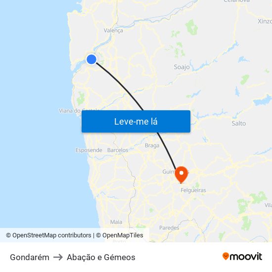 Gondarém to Abação e Gémeos map