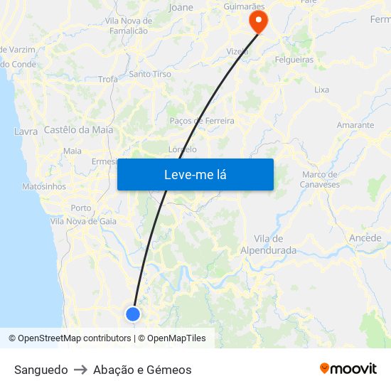 Sanguedo to Abação e Gémeos map