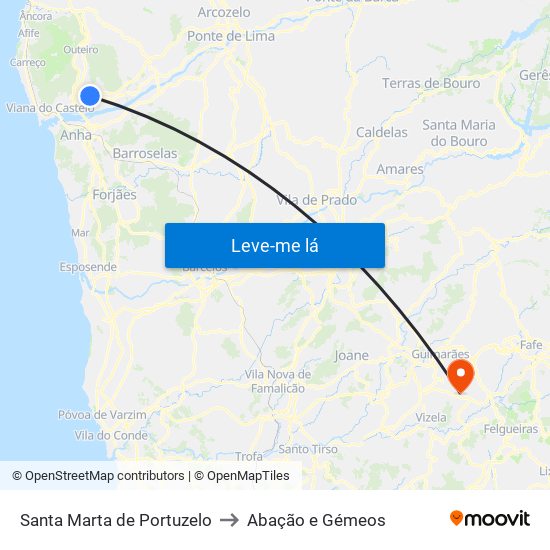 Santa Marta de Portuzelo to Abação e Gémeos map