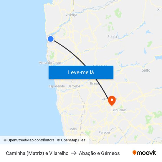 Caminha (Matriz) e Vilarelho to Abação e Gémeos map
