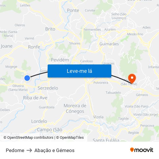 Pedome to Abação e Gémeos map