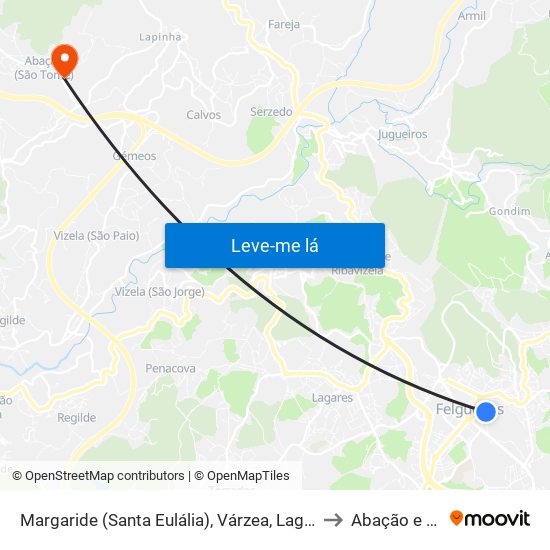 Margaride (Santa Eulália), Várzea, Lagares, Varziela e Moure to Abação e Gémeos map