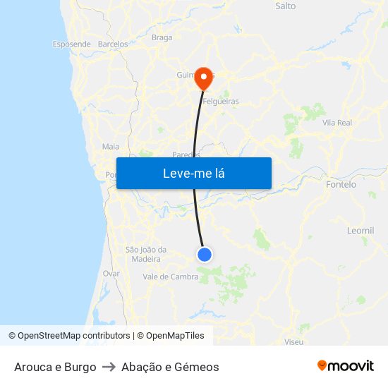 Arouca e Burgo to Abação e Gémeos map