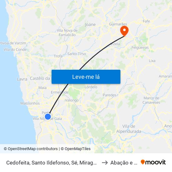 Cedofeita, Santo Ildefonso, Sé, Miragaia, São Nicolau e Vitória to Abação e Gémeos map