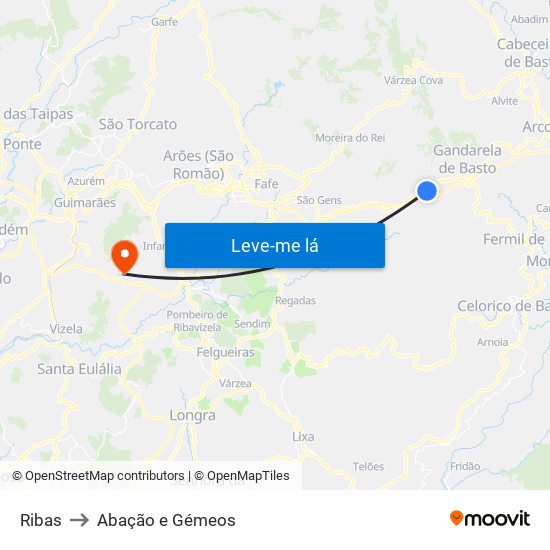 Ribas to Abação e Gémeos map