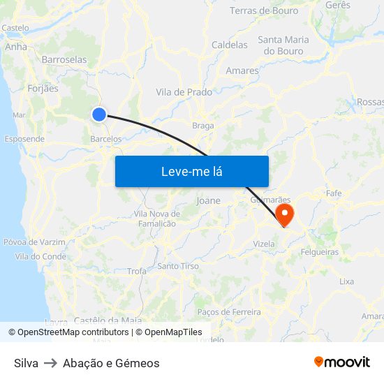 Silva to Abação e Gémeos map