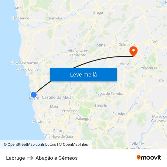 Labruge to Abação e Gémeos map