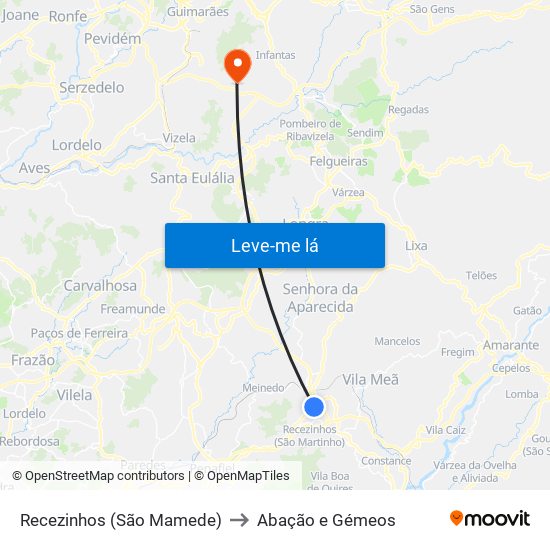 Recezinhos (São Mamede) to Abação e Gémeos map
