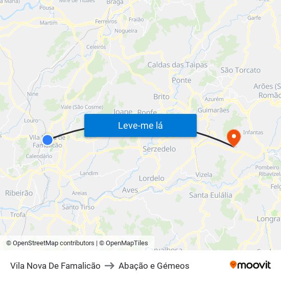 Vila Nova De Famalicão to Abação e Gémeos map