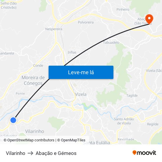 Vilarinho to Abação e Gémeos map