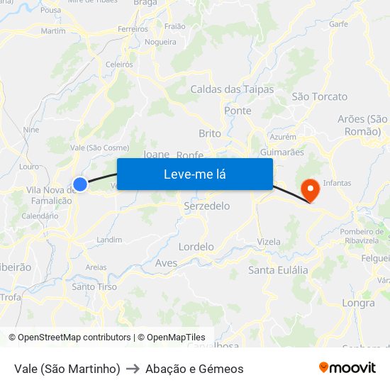 Vale (São Martinho) to Abação e Gémeos map