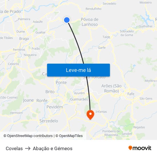 Covelas to Abação e Gémeos map