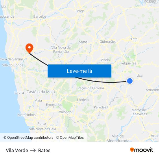 Vila Verde to Rates map