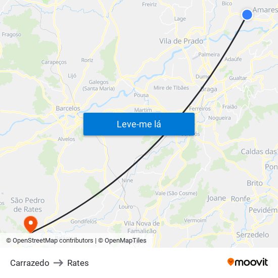 Carrazedo to Rates map