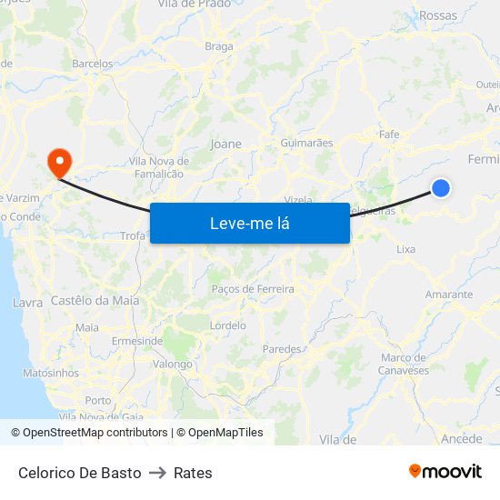 Celorico De Basto to Rates map