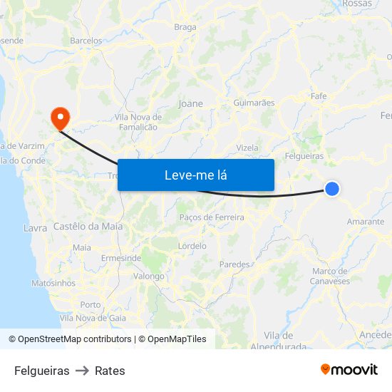 Felgueiras to Rates map