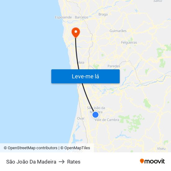 São João Da Madeira to Rates map