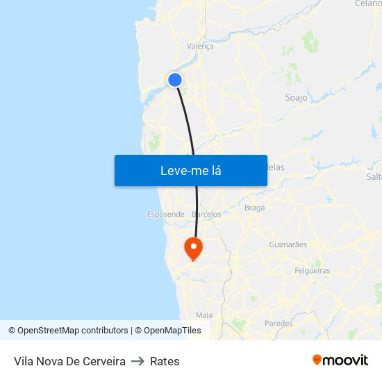 Vila Nova De Cerveira to Rates map