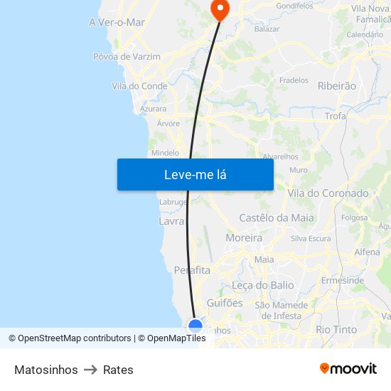 Matosinhos to Rates map