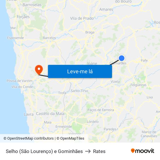 Selho (São Lourenço) e Gominhães to Rates map