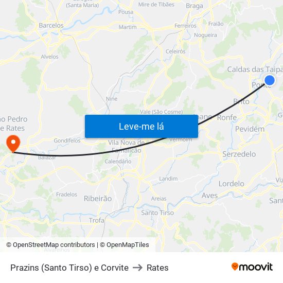 Prazins (Santo Tirso) e Corvite to Rates map