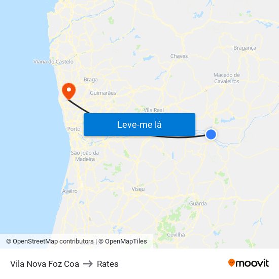 Vila Nova Foz Coa to Rates map