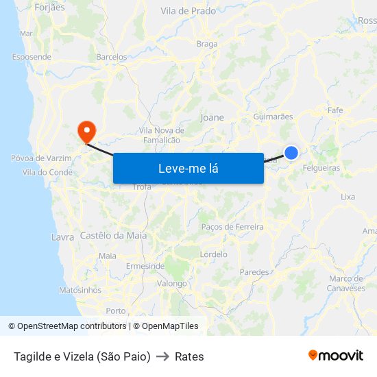 Tagilde e Vizela (São Paio) to Rates map