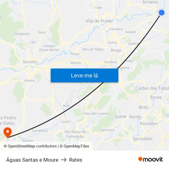 Águas Santas e Moure to Rates map