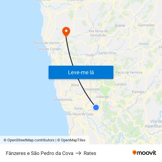 Fânzeres e São Pedro da Cova to Rates map