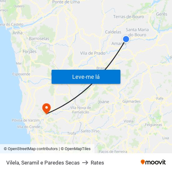 Vilela, Seramil e Paredes Secas to Rates map