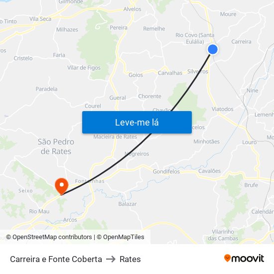Carreira e Fonte Coberta to Rates map