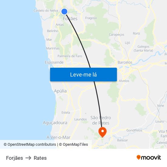 Forjães to Rates map