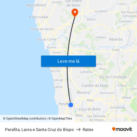 Perafita, Lavra e Santa Cruz do Bispo to Rates map