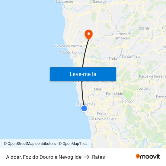 Aldoar, Foz do Douro e Nevogilde to Rates map
