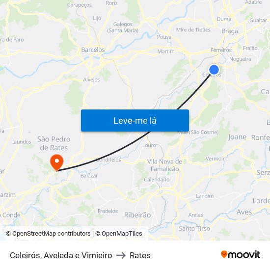 Celeirós, Aveleda e Vimieiro to Rates map