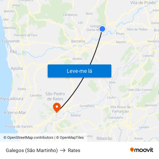 Galegos (São Martinho) to Rates map