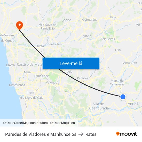 Paredes de Viadores e Manhuncelos to Rates map