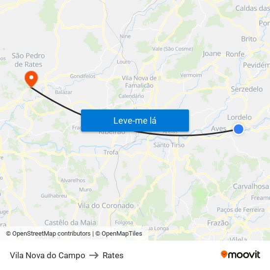 Vila Nova do Campo to Rates map