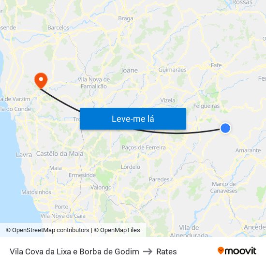 Vila Cova da Lixa e Borba de Godim to Rates map