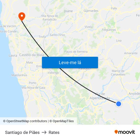 Santiago de Piães to Rates map