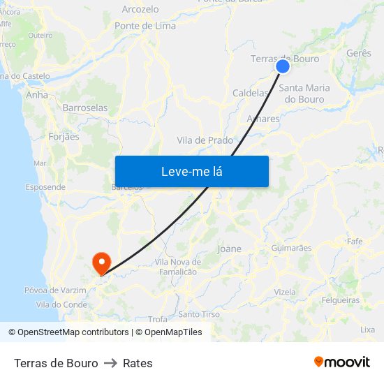 Terras de Bouro to Rates map